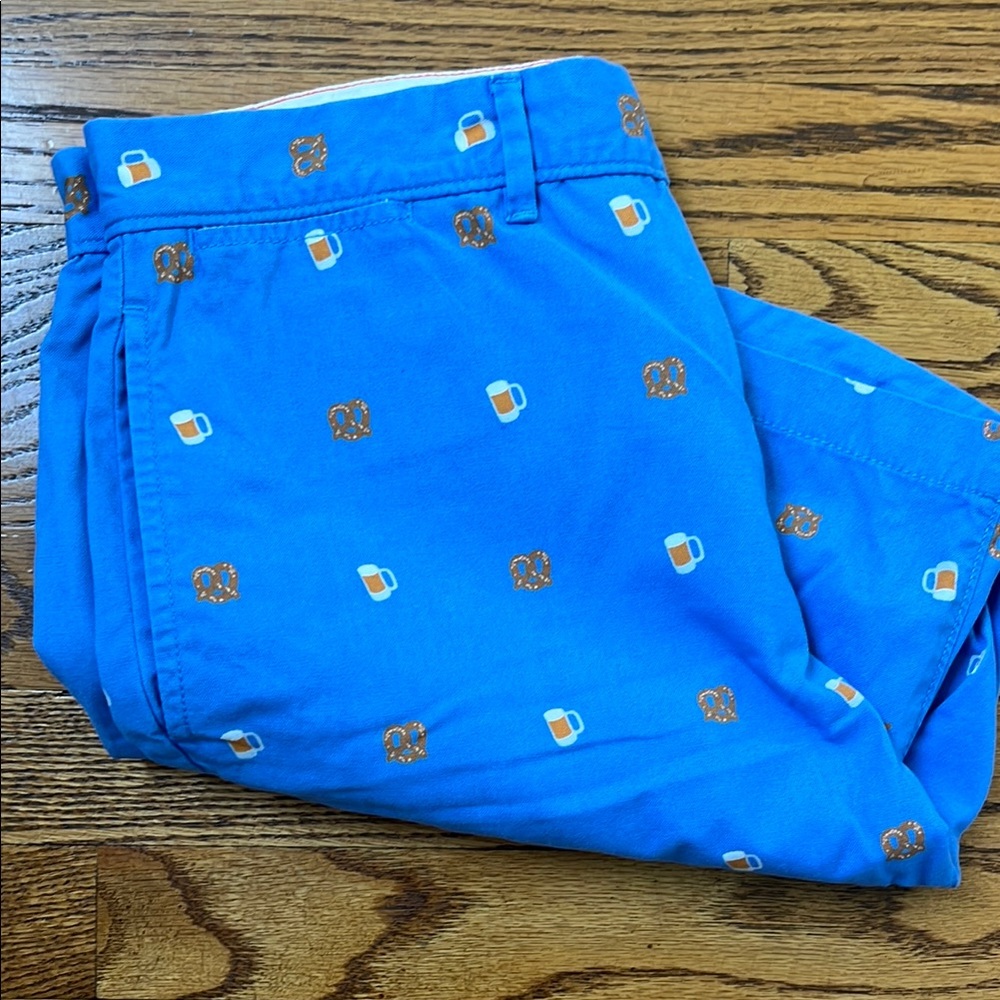 Blue Shorts with Pretzel and Beer Mug Print